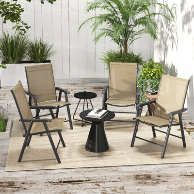 Set Of 4 Patio Folding Chairs, Stackable Outdoor Sling Patio Dining Chairs With Armrests For Lawn, Camping, Dining, Beach, Metal Frame, No Assembly by Outsunny