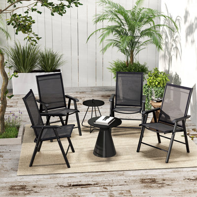 Set Of 4 Patio Folding Chairs, Stackable Outdoor Sling Patio Dining Chairs With Armrests For Lawn, Camping, Dining, Beach, Metal Frame, No Assembly by Outsunny