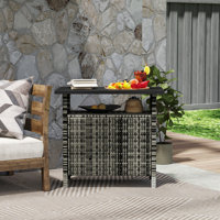 Outsunny Wicker Outdoor Storage Cabinet, Rattan Outdoor Bar Table with 2 Doors and Shelf, Outdoor Buffet Cabinet Sideboard with Metal Slatted Countert by Outsunny