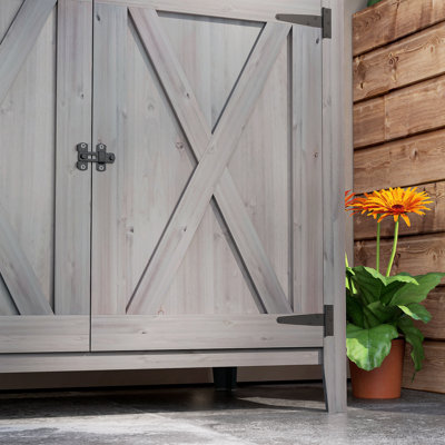Wood Garden Shed, Compact Outdoor Storage Cabinet Potting Shed with Inner Shelf and Double Doors for Backyard, Patio, Lawn by Outsunny