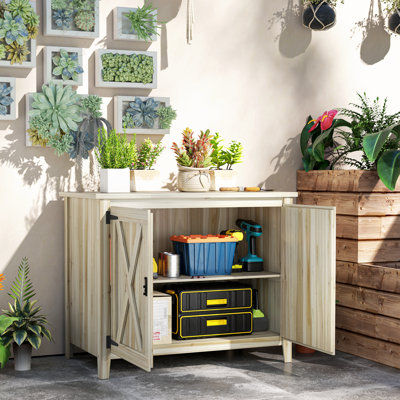 Wood Garden Shed, Compact Outdoor Storage Cabinet Potting Shed with Inner Shelf and Double Doors for Backyard, Patio, Lawn by Outsunny
