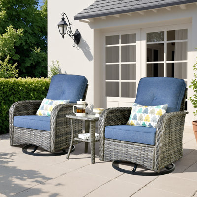 Allcot 2 - Person Outdoor Wicker Chairs with Side Table, All Weather High Back Rattan Chairs 2-Seater with Comfy Cushions