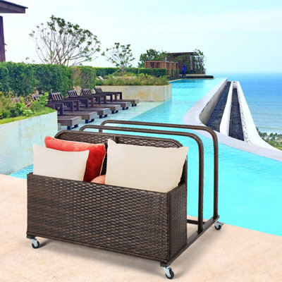 Patio Novagarden 140 Gallons Water Resistant Wicker Deck Box with Wheels in Espresso Brown