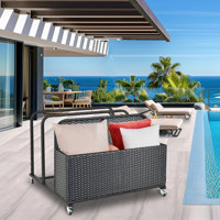 Poolside Float Storage Organizer, Pool Toy Storage Holder With Wicker Basket Outdoor Pool Float Holder Storage Rack Rolling Pool Caddy Cart Raft Holde