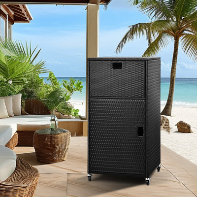 Outdoor Pool Towel Storage Cabinet Outdoor Towel Rack For Pool With Shelf & Drawer Pool Towel Hoder With Rolling Wheels Hot Tub Towel Rack W/Waterproo by Patio Novagarden