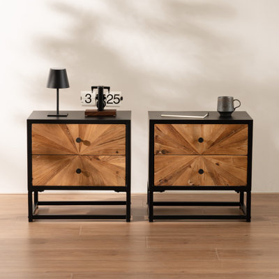 Reclaimed Wood Parquet Nightstand, Set of 2 by PJCOLL