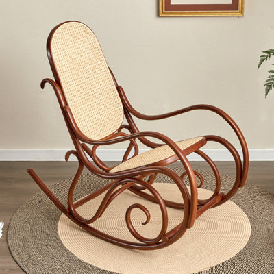 Wooden Casual Rocking Chair with Rattan Woven Seat