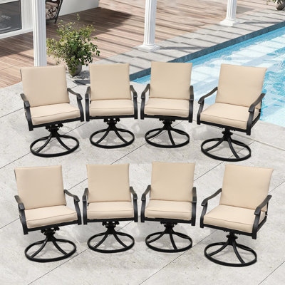 Outdoor Metal Swivel Chairs Set Of 6, Swivel Rocker Dining Chair With Thick Cushions, Patio Dining Rocker Chairs For Garden Backyard Bistro, Black by Puppywish