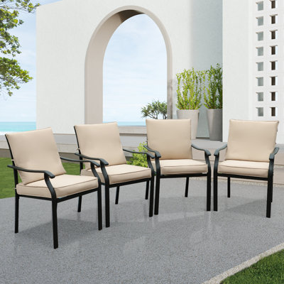 4 Pcs Patio Metal Dining Chairs, Outdoor Wroght Iron Seating Dining Chairs With Thick Cushions, Stackable Bistro Chair For Garden, Poolside, Backyard, by Puppywish