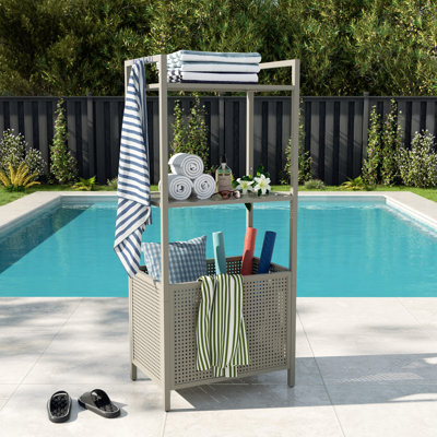 3-tier Storage Rack Metal Shelf With Hooks And Basket, Pool Float Caddy, Rust-resistant Organizer For Poolside Towels, Garden Tools, Home & Office Sup by Peak Home Furnishings