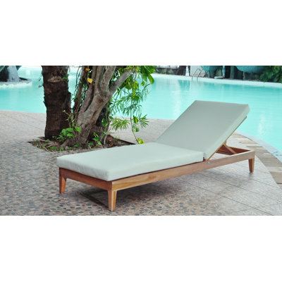 79" Long Reclining Teak Single Chaise with Cushions by Panama Jack Outdoor