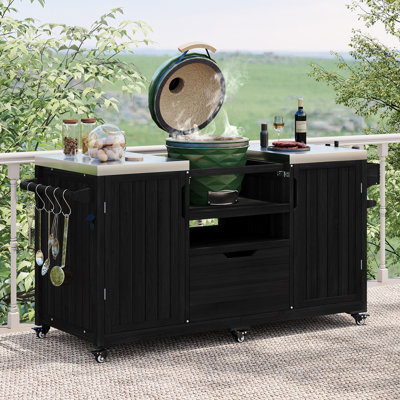 66.5" Outdoor Kitchen Island , Solid Wood Outdoor Grill Cart, Compatible with Large Big Green Egg, Kamado Joe. by Polyfurniture