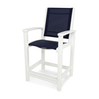 POLYWOOD Coastal Counter Chair in White / Navy Blue Sling by POLYWOOD