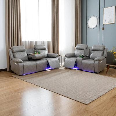 Anelisa 2 - Piece Breathing Leather Living Room Set with LED