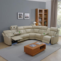 Power Leather Reclining Sofa With Led, Recliner Sectional Couch For Living Room, Reclining Couches With Reading Lamp/wireless Charging/hide-away Stora by Latitude Run