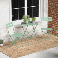 Shelah Premium Steel Patio Bistro Set, Folding Outdoor Patio Furniture Sets, 3 Piece Patio Set Of Foldable Patio Table And Chairs by Ebern Designs