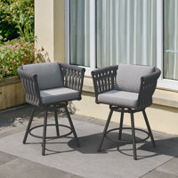 Tulsa All Steel Cotton Rope Swivel High Bar Stools With Footrest Set Of 2
