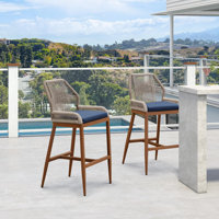 Purple Leaf Patio Upcycled Fabric Bar Stools 28" H Set Of 2 Handwoven Wicker Bar Height Stool Modern Aluminum High Bar Chairs Outdoor Wicker Barstools by Purple Leaf