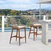Purple Leaf Patio Upcycled Fabric Bar Stools 28" H Set Of 2 Handwoven Wicker Bar Height Stool Modern Aluminum High Bar Chairs Outdoor Wicker Barstools by Purple Leaf