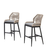 Purple Leaf Patio Upcycled Fabric Bar Stools 28" H Set Of 2 Handwoven Wicker Bar Height Stool Modern Aluminum High Bar Chairs Outdoor Wicker Barstools by Purple Leaf