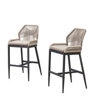 Purple Leaf Patio Upcycled Fabric Bar Stools 28" H Set Of 2 Handwoven Wicker Bar Height Stool Modern Aluminum High Bar Chairs Outdoor Wicker Barstools by Purple Leaf