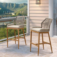 Purple Leaf Patio Upcycled Fabric Bar Stools 28" H Set Of 2 Handwoven Wicker Bar Height Stool Modern Aluminum High Bar Chairs Outdoor Wicker Barstools by Purple Leaf