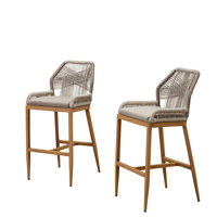 Purple Leaf Patio Upcycled Fabric Bar Stools 28" H Set Of 2 Handwoven Wicker Bar Height Stool Modern Aluminum High Bar Chairs Outdoor Wicker Barstools