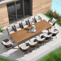 Alferd 14 Pieces Patio Dining Set Wicker Outdoor Furniture Rectangular Table And Chairs Set For Garden Deck Teak-finish Aluminum Frame Backyard Kitche by Ebern Designs