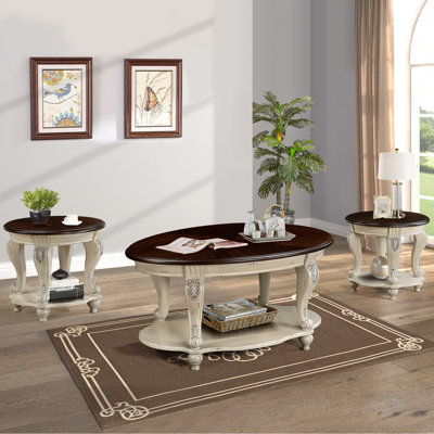 Rustic Round Wood Coffee Table 2 Set by POWER GROWTH