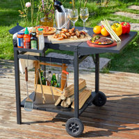 Saaba Outdoor Grill Cart Pizza Oven Trolley Stand Double Shelf Outdoor Worktable With 2 Wheels by Arlmont & Co.