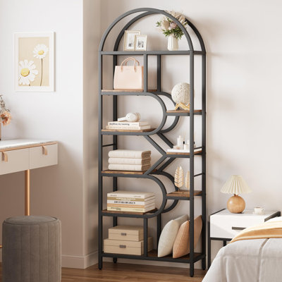 Bookshelf 6 Tier Arched Bookcase 81.7In Tall Display Racks Geometric Open Storage Shelf by Yuan Home