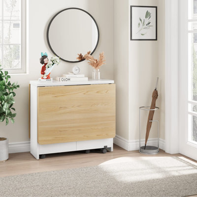 Folding Dining Table, Drop Leaf Dining Table With 6 Wheels And 2-Layer Storage Shelf by Yuan Home
