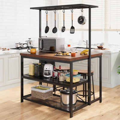 42" Kitchen Island With 3-Tier Shelves And 5 Hooks by Yuan Home