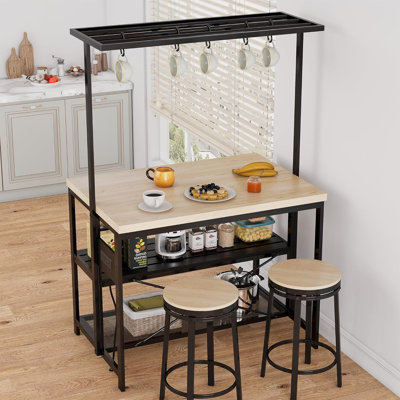 47" Natural Wood Finish Kitchen Island With Power Outlets by Yuan Home