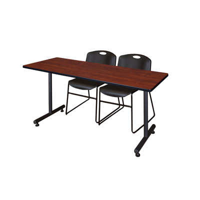 Nicklos T-Base Training Seminar Table, 2 Zeng Stack Chairs by Inbox Zero