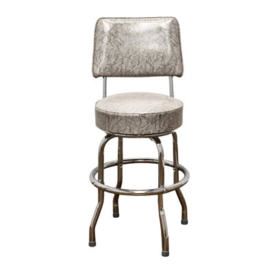 Retro Home Chrome Upholstered Swivel Counter And Bar Stool With Back