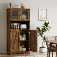 Kitchen Pantry Storage Cabinet with Doors and Shelves - 50.4-Inch Freestanding Cupboard for Bathroom. Kitchen. Dining Room or Living Room by Qeetex