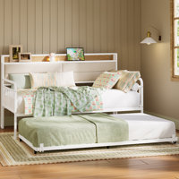 Daybed With Trundle Day Bed With Upholstered Headboard And Charging Station by Latitude Run