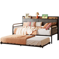 Daybed With Trundle Day Bed With Upholstered Headboard And Charging Station by Latitude Run