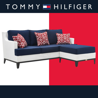 Tommy Hilfiger Hampton Outdoor Mesh Sectional with Cushions, Coastal White and Navy by Tommy Hilfiger
