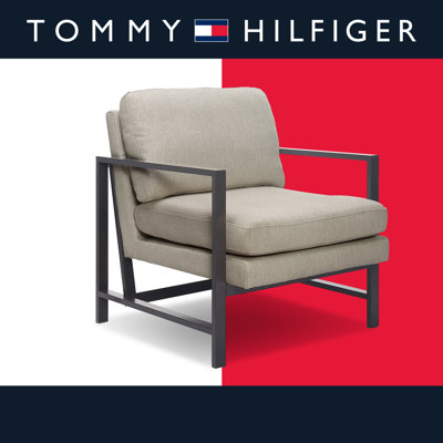 Tommy Hilfiger Russell Square Metal Frame Accent Chair, Mid-Century Modern, Medium-Soft Pillow Back