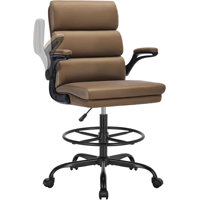 Tan Drafting Chair – Tall Office Chair With Padded Flip-Up Armrests, Ergonomic Executive Chair, Leather Backrest & Adjustable Footrest Ring (For Stand by qishengfa