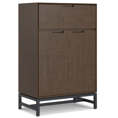 Banting 32"W Solid Hardwood Industrial Bar Cabinet with Wine Shelf, Stemware Rack, and Extra Storage by Simpli Home