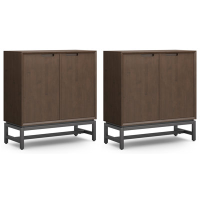 Banting SOLID HARDWOOD 39W Tall Storage Cabinet With Doors Set Of 2 In Walnut Brown by Simpli Home