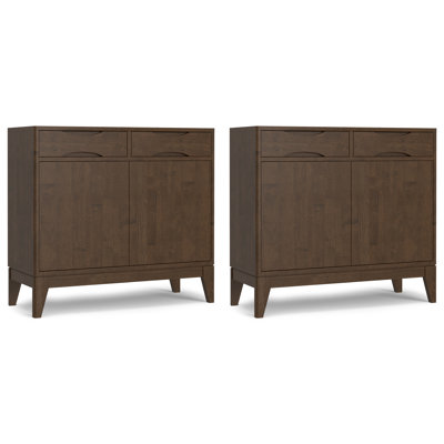 Harper SOLID HARDWOOD 40W Storage Cabinet With Doors And 2 Drawers Set Of 2 In Walnut Brown by Simpli Home