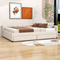 Wooden Upholstered Daybed with USB and 2 Drawers by QYUF
