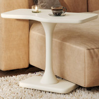 Modern Irregular End Table, Cream White Small Side Table with Rounded Edges, Compact Sofa Table or Bedroom Nightstand, Accent Coffee Table with Sturdy by Wade Logan