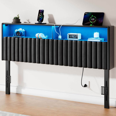 Berte Storage Upholstered Headboard With RGB LED Lights & Charging Station by Ebern Designs