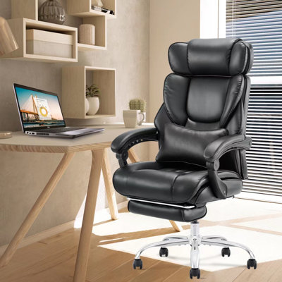 High Back Thick Upholstered Soft Office Chair With Footrest And Support Pillow by Red Barrel Studio