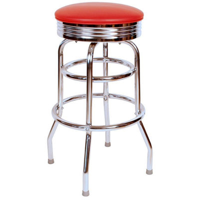 Retro Home Double Ring Chrome Pan Swivel 30" Bar Stool by Richardson Seating